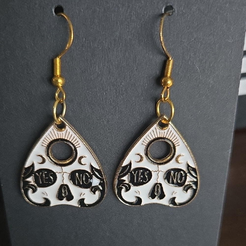 Gold and Black Ouija Planchette Earrings